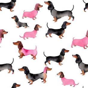 Dachshund Delight Watercolor Fabric - Playful Wiener Dog Pattern for DIY Crafts and Projects