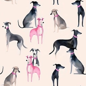 Elegant Canine Companions Fabric - Watercolor Greyhounds and Whippets in Graceful Poses