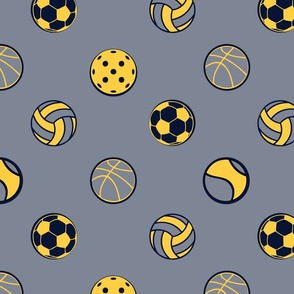 Polkadot sports balls gray background