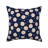 happy flowers with dots indigo blue and gold