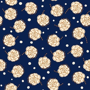 happy flowers with dots indigo blue and gold