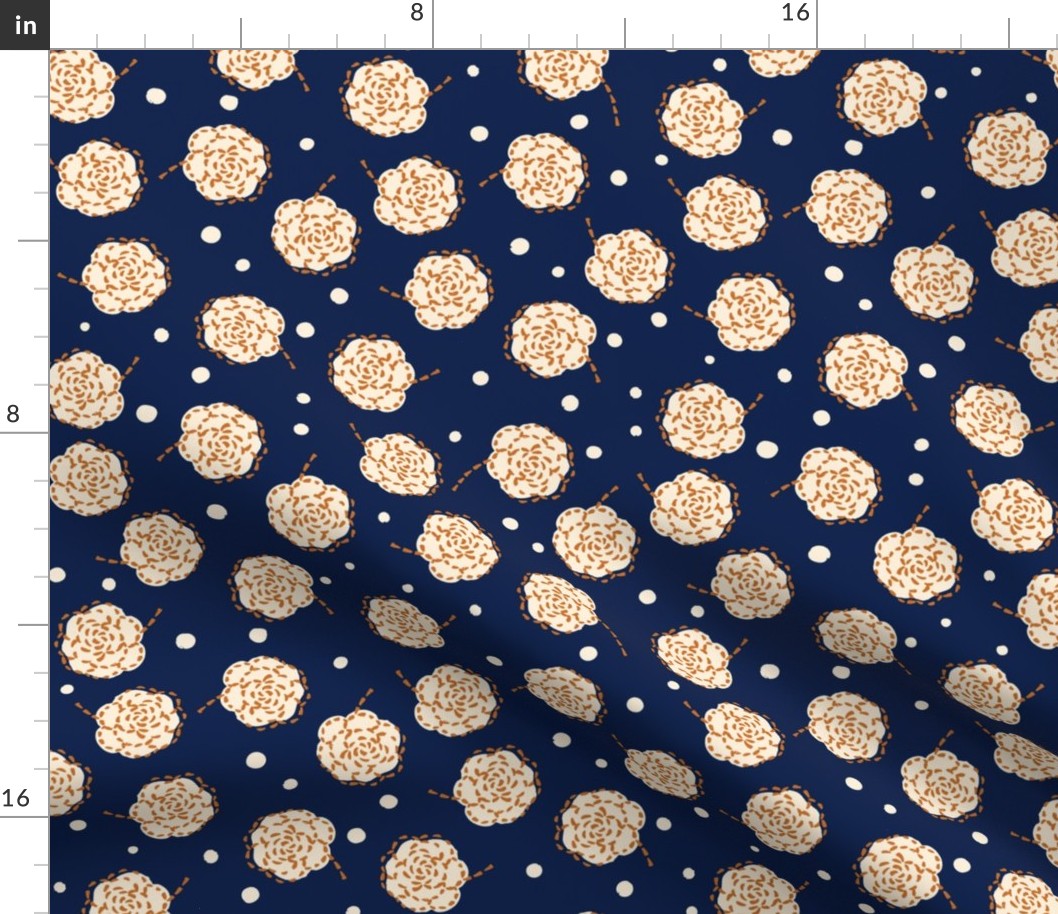 happy flowers with dots indigo blue and gold