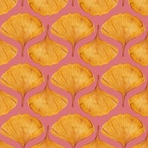 Golden Yellow Gingko Leaf Pattern on Pink