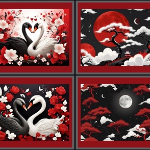 4 VARIOUS FAT QUARTER SWAN VALENTINE LOVE RED AND BLACK FLWRHT