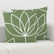 Art Deco Lotus Flower - sage - XLarge - green floral, deco floral, sage deco