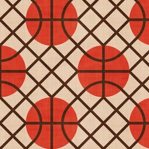 Vintage Basketball Retro Geometric Abstract in Orange Brown Beige Large