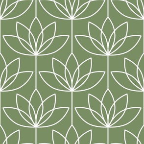 Art Deco Lotus Flower - sage - small - green floral, deco floral, sage deco