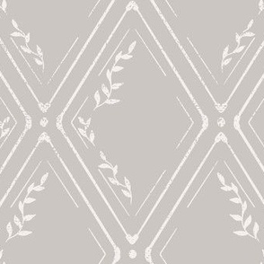 Vintage Modern Inspired Geometric Trellis with Leaves in Medium Linen Tan.