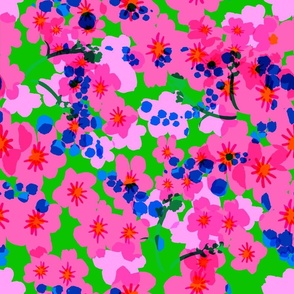 Forget Me Not Flowers Silhouette Floral Garden In Hot Pink And Lime Green Retro Modern Maximalist Tropical Luxe Translucent Overlay Repeat Pattern