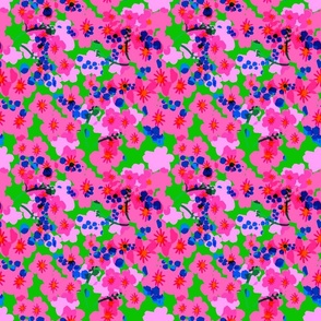 Forget Me Not Flowers Mini Silhouette Floral Garden In Hot Pink And Lime Green Retro Modern Maximalist Tropical Luxe Translucent Overlay Repeat Pattern