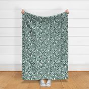 Block Print Pomegranates with Leaves - Forest Green and Cream - Extra Large (XL) Scale - Traditional Botanical with a Modern Flair