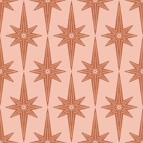 Retro Rustic Hand-Drawn Stars - Rust Orange and Rose Pink - Large Scale - Vintage Geometric with Western Cowgirl Aesthetic