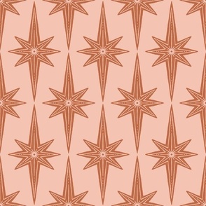 Retro Rustic Hand-Drawn Stars - Rust Orange and Rose Pink - Medium Scale - Vintage Geometric with Western Cowgirl Aesthetic