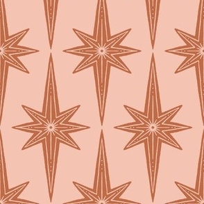 Retro Rustic Hand-Drawn Stars - Rust Orange and Rose Pink - Medium Scale - Vintage Geometric with Western Cowgirl Aesthetic