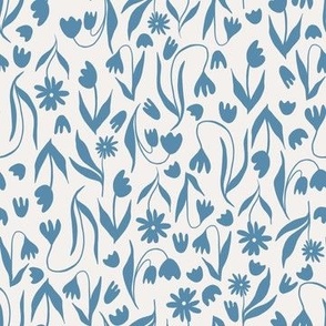 Wildflower Silhouette Scatter Pattern in Blue and Ivory.