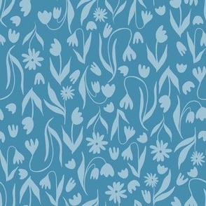 Wildflower Silhouette Scatter Pattern in a Tone on Tone Blue