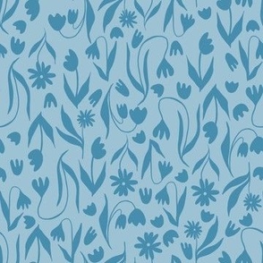Wildflower Silhouette Scatter Pattern in a Tone on Tone Blue