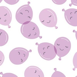 Adorable kawaii birthday balloons - cute smiley balloon kids design pastel lilac on white 