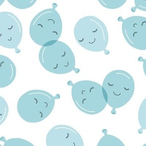 Adorable kawaii birthday balloons - cute smiley balloon kids design mist blue on white 