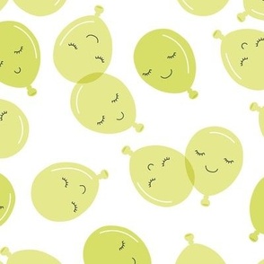 Adorable kawaii birthday balloons - cute smiley balloon kids design lime green on white 