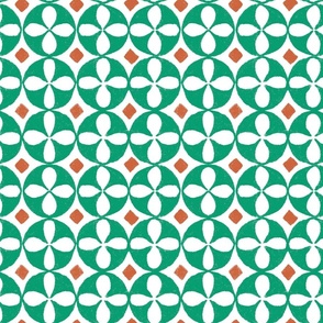 Sicilian majolica inspired tiles pattern, green and red