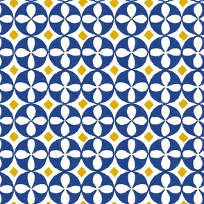 Sicilian majolica inspired tiles pattern, blue and yellow
