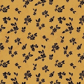 Black ditsy floral. Mustard farmhouse small flowers.