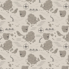 Brown Classic Cartography Pattern with Islands, Waves and Sea Monster (medium)