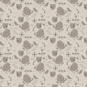 Brown Classic Cartography Pattern with Islands, Waves and Sea Monster (small)