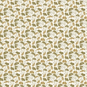(S) Ginko (Gingko) Leaves Diamond Damask Gold, Olive Green and Cream