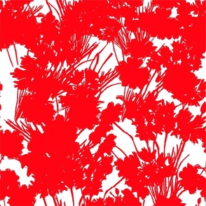 Wildflowers Silhouette Luxe Serene Botanical Red On White Flowers And Wild Grass Field Design Summer Shadow Pattern