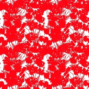 Wildflowers Silhouette Luxe Serene Mini Botanical Red On White Flowers And Wild Grass Field Design Summer Shadow Pattern