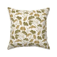 (M) Garden Ginko (Gingko) Leaves Diamond Damask Gold, Olive Green and Cream