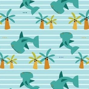Sharks and Palm Trees (Striped Blue)
