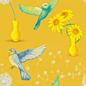 Birds and yellow flowers