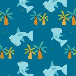 Sharks and Palm Trees (Blue)