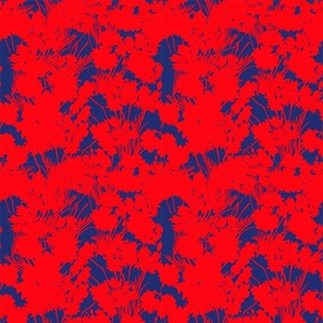 Wildflowers Silhouette Luxe Serene Mini Botanical Red On Navy Blue Flowers And Wild Grass Field Design Summer Shadow Pattern