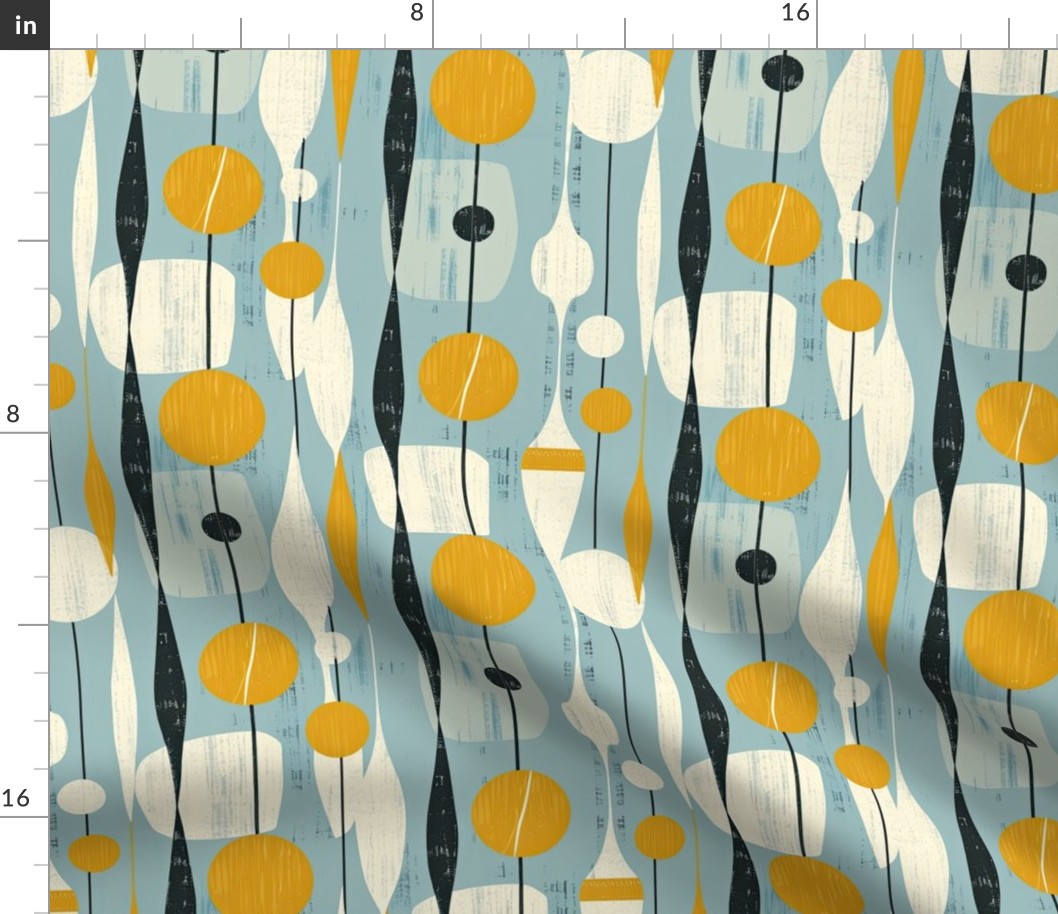 Mid century modern blue and yellow distressed