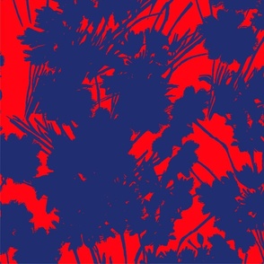 Big Wildflowers Silhouette Luxe Serene Botanical Navy Blue On Red Flowers And Wild Grass Field Design Summer Shadow Pattern