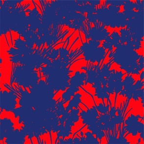 Wildflowers Silhouette Luxe Serene Botanical Navy Blue On Red Flowers And Wild Grass Field Design Summer Shadow Pattern