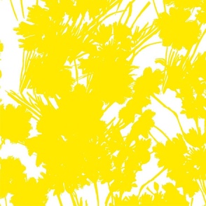 Big Wildflowers Silhouette Luxe Serene Botanical Yellow And White Flowers And Wild Grass Field Design Summer Shadow Pattern