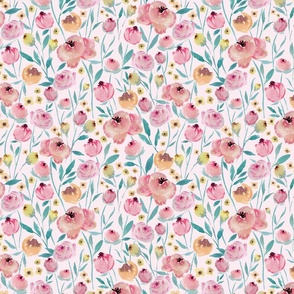 Field of Peonies- Watercolor Peonies-Pink//Medium//10"x10"