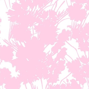 Big Wildflowers Silhouette Luxe Serene Botanical Pastel Pink On White Flowers And Wild Grass Field Design Summer Shadow Pattern