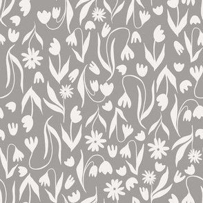 Wildflower Silhouette Scatter Pattern in Taupe Beige and White.