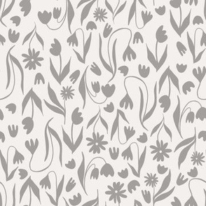 Wildflower Silhouette Scatter Pattern in Taupe Beige and Ivory.