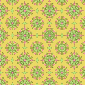 2792 hearts and flowers lime on golden yellow