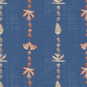 Rustic Leaf Stripes (Large) - Amaro Rust, Morel Khaki Brown and Panna Cotta Cream on Blue Ridge Denim Blue  (TBS230)