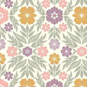 Damask Symmetrical Floral-Spring Pastel