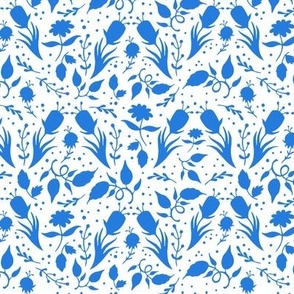  Small Floral Silhouette Blue on White