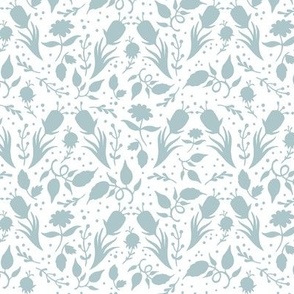  Small Floral Silhouette  Light Slate Blue  on White